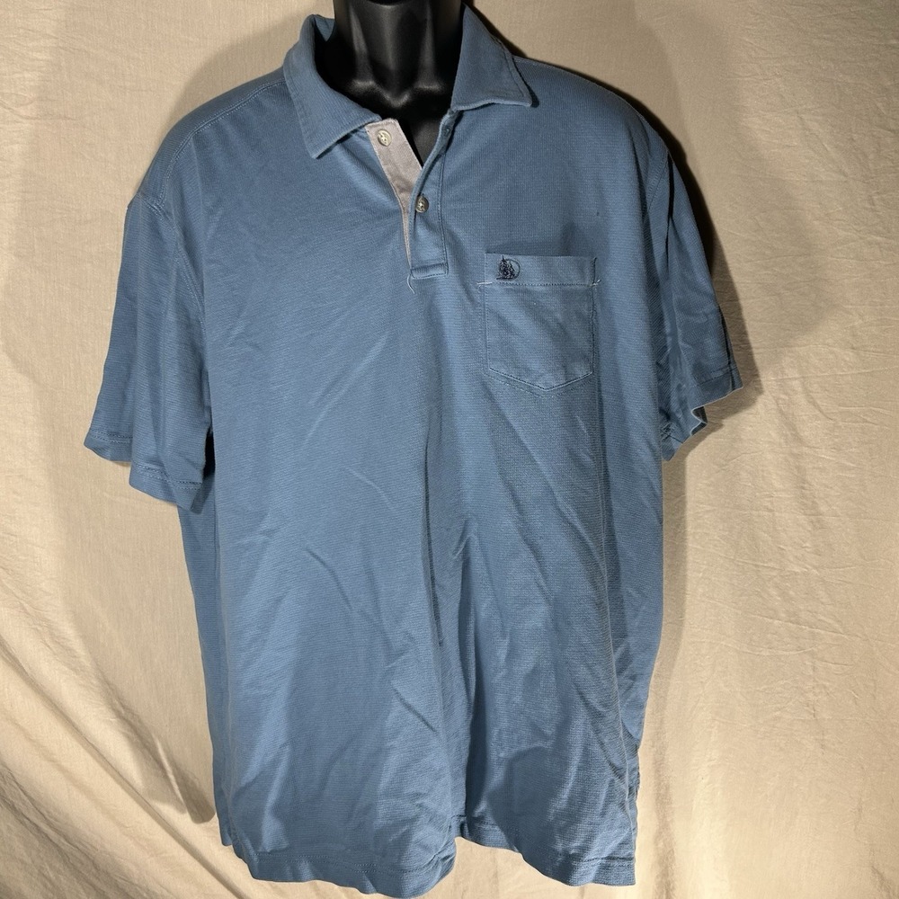GH Bass Men's Polo Shirt Size XXL Blue Short Sleeve Pocket Waffle Trim